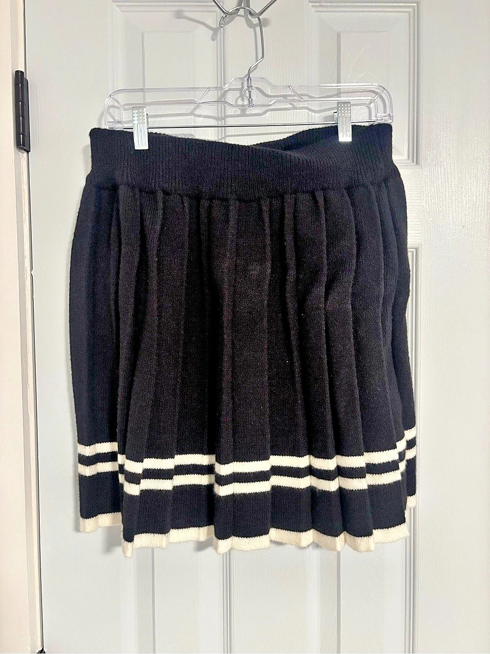 Rainbow Striped Circle Sweater Skirt in Black & White